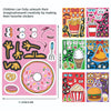 A set of colorful, fun face-changing DIY stickers for kids featuring various facial expressions and food items.