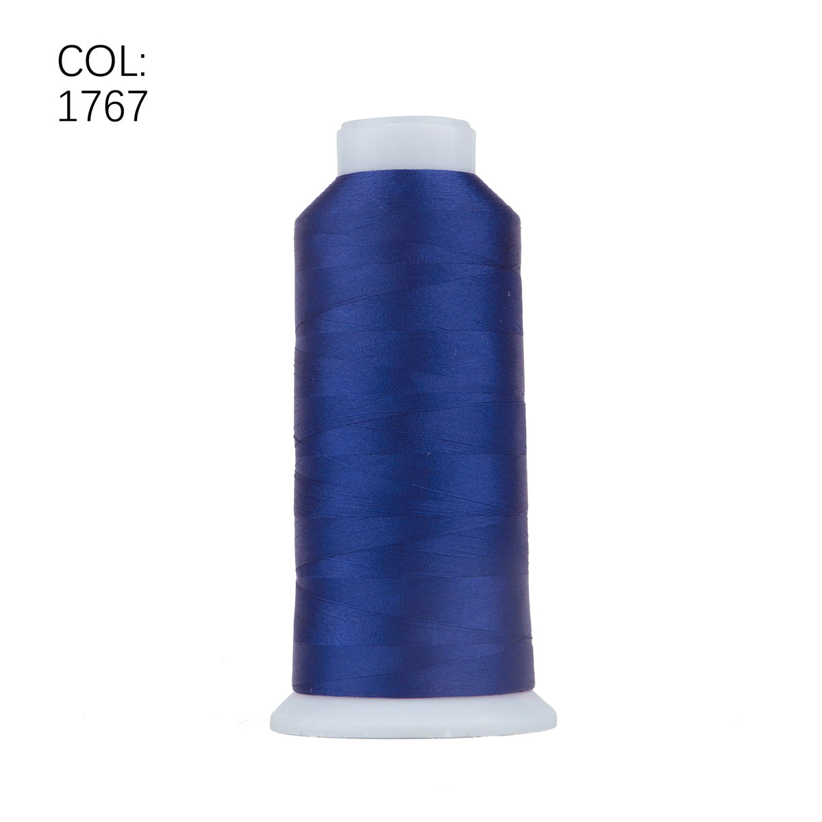 A spool of dark blue embroidery thread with a white core.