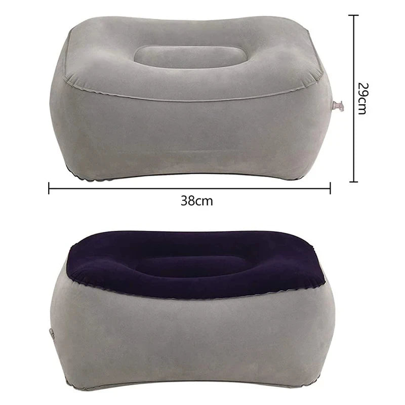 A gray inflatable body support pillow with dimensions 38cm long and 29cm high.