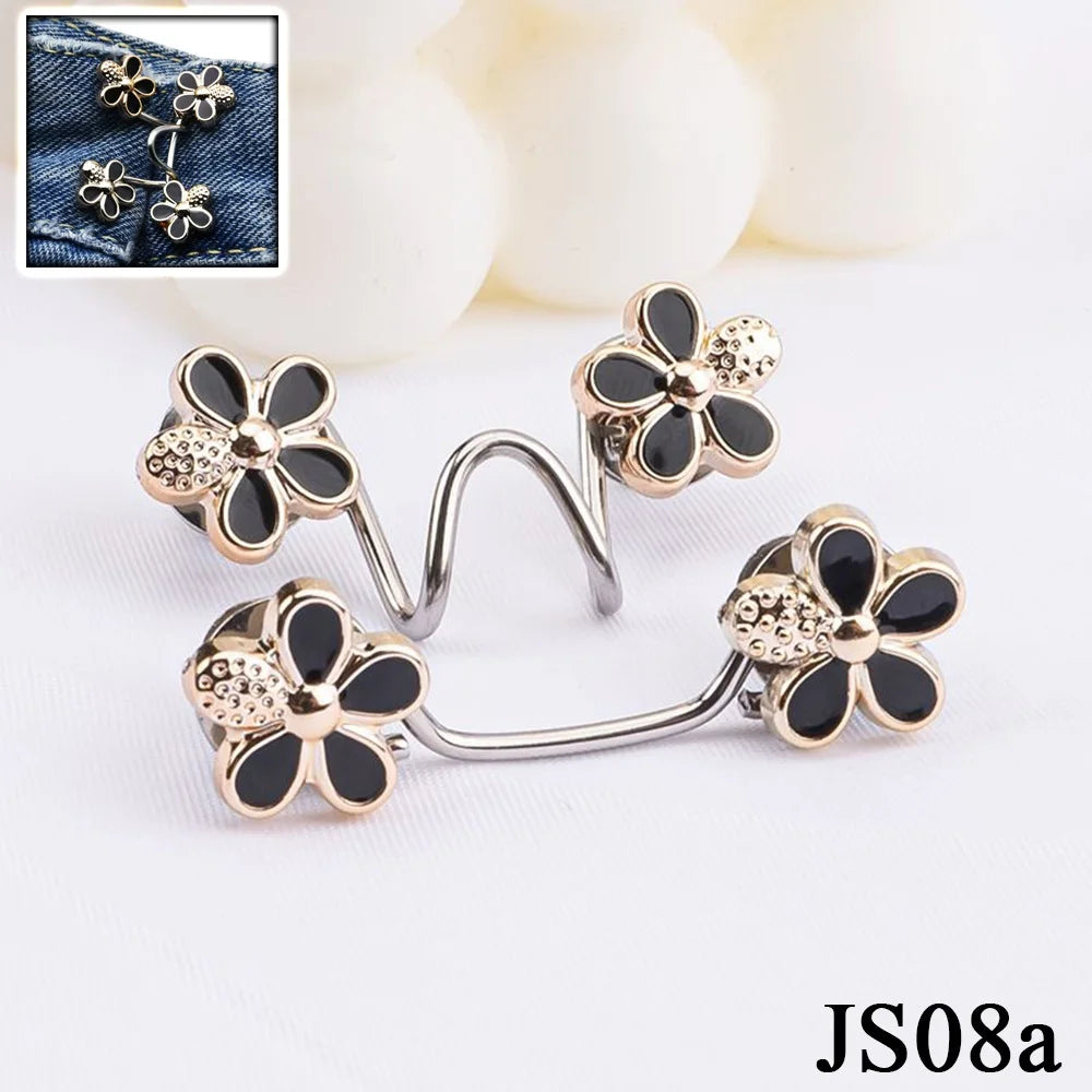 Gold and silver adjustable alloy button clips for jeans waist tightening