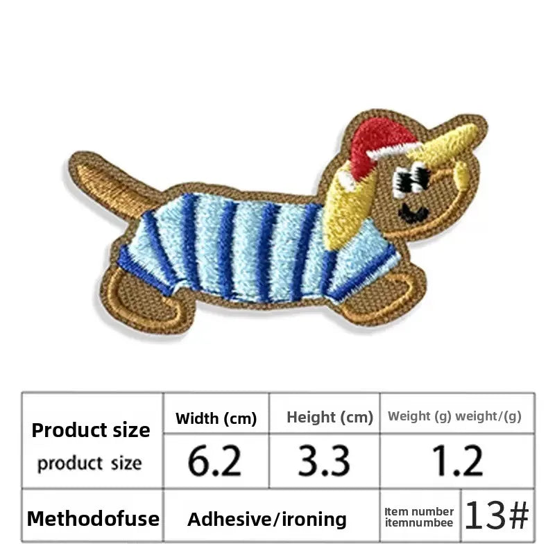 An embroidered patch of a yellow cat with blue stripes on a brown background.