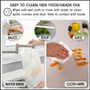 Instructions show how to clean and use reusable EVA fridge shelf liners for spills, crumbs, and dust.
