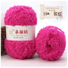 A pink fluffy yarn ball labeled as QINFUSHOUZUO 19 pack of pink yarn for crafting.