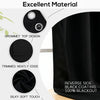 Close-up view of black blackout curtains showing features like grommet top design, trimmed edges, and silky soft touch fabric