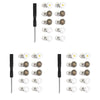 A collection of 30 metal jeans buttons in various sizes and finishes.