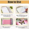 Instructions showing how to attach fabric and tear off a stabilizer for embroidery.
