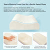 A white memory foam pillow core demonstrating the process of pressing and rebounding.