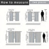 Diagrams showing how to measure two pieces of curtains for installation, including height and width measurements.