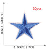 A blue five-pointed star embroidery patch is shown against a measurement scale.