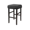 A dark brown woven fabric bar stool slipcover with a square seat and four wooden legs.