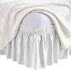 White elastic bed skirt with ruffles draped over a pregnant belly