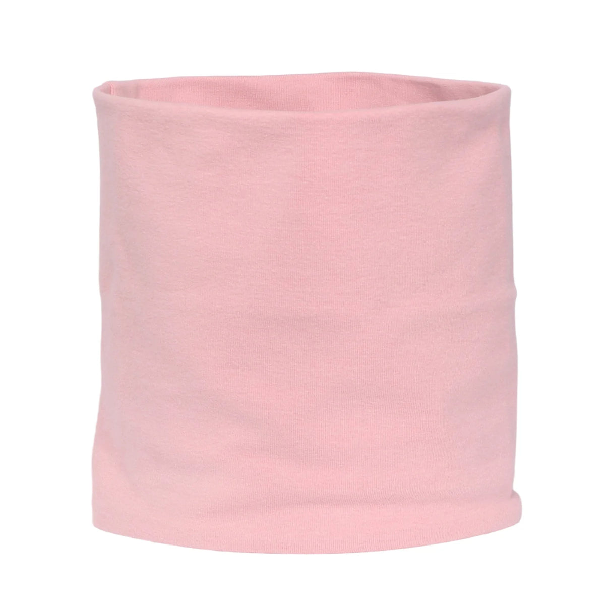A rolled soft pink cotton neck scarf for winter