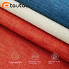 Close-up of three fabric swatches in red, white, and blue showing texture and drape.
