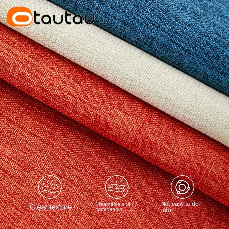 Close-up of three fabric swatches in red, white, and blue showing texture and drape.