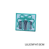 A square green iron-on embroidered letter patch featuring a bow tied around several vertical rectangular letters.