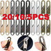A set of 20 zipper pull replacements in various colors and finishes shown individually and grouped together.