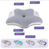 An ergonomic memory foam cervical pillow shown with various sleeping areas marked on the surface.