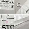 Diagram showing how to use hanging vacuum storage bags for storing clothing items like shirts, coats, and jackets.