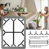 A diagram showing how 4 triangle bed sheet straps and 2 straight sheet straps fit the corners and middle of a fitted sheet.