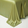 A smooth, olive green satin fabric draped elegantly on a table.