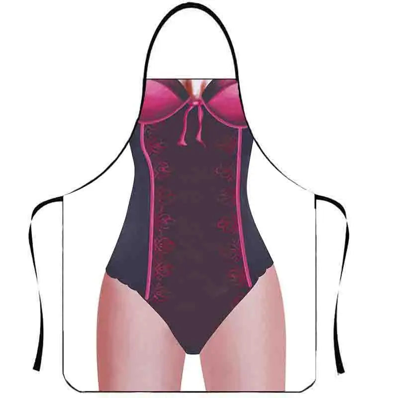 A black muscle and creativity apron displayed on a mannequin.