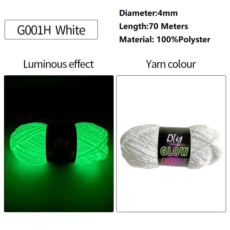 White G001H polyester yarn with a luminous green glow effect