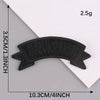 Black embroidered leather patch with the word AMAZING on it, measuring 10.3cm wide and 3.5cm high.