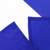 A close-up of a royal blue fabric with white diagonal stripes, showing a stitched edge.