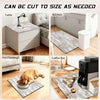 A set of wood grain fridge cover mats shown in various contexts including a table, kitchen, and pet feeding area.