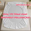 White fitted mattress protector sheet with elastic band, sold as a single piece without a pillowcase.