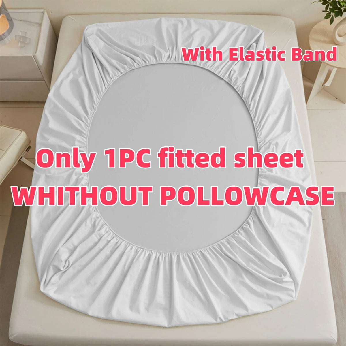 White fitted mattress protector sheet with elastic band, sold as a single piece without a pillowcase.