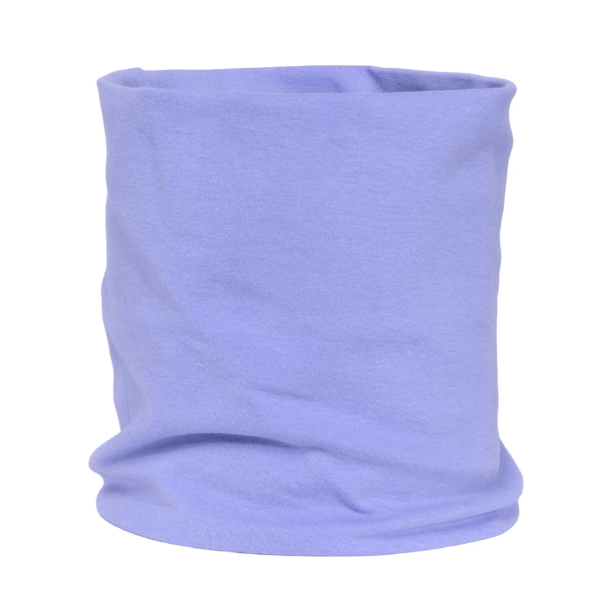 A rolled soft cotton warm neck scarf in light purple color.