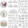 A collection of black and white line art embroidery patterns for water soluble stabilizers.