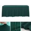 Dark green stretchable waterproof rectangle tablecloth shown in various close-up angles