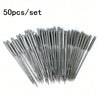 A set of 50 universal sewing machine needles arranged diagonally on a white background.