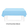 Light blue rectangular tablecloth displayed on a white table frame.
