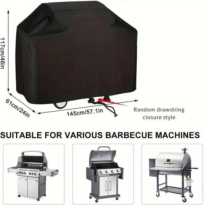 Black heavy-duty all-weather grill cover designed for various barbecue machines.