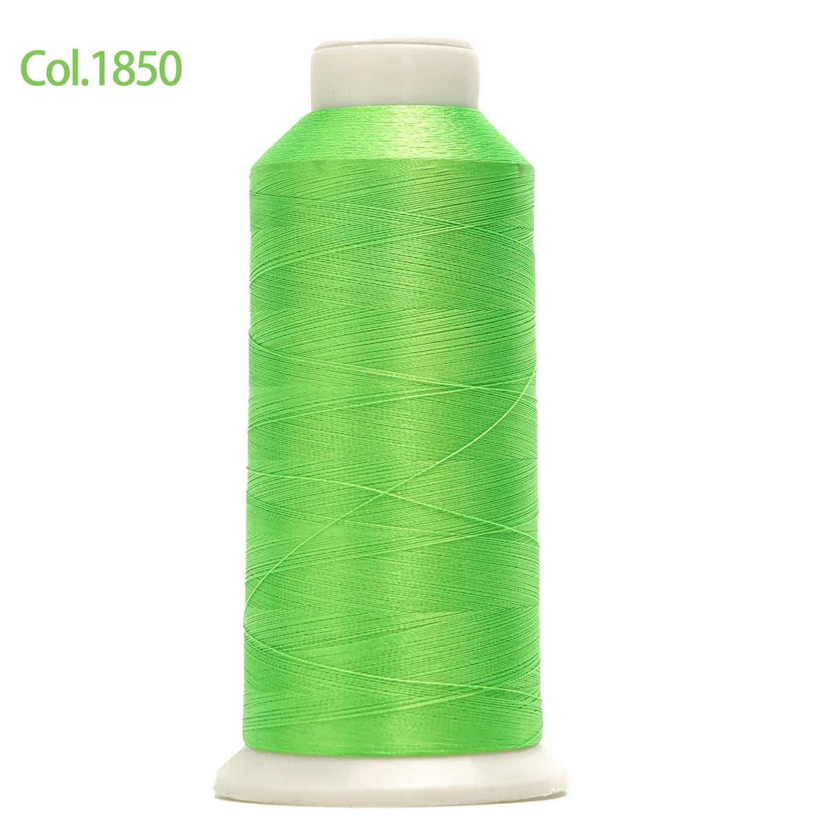 Spool of bright green embroidery thread labeled Col.1850