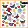A collection of 36 mixed embroidered iron-on patches featuring various butterfly and rose designs in multiple colors.