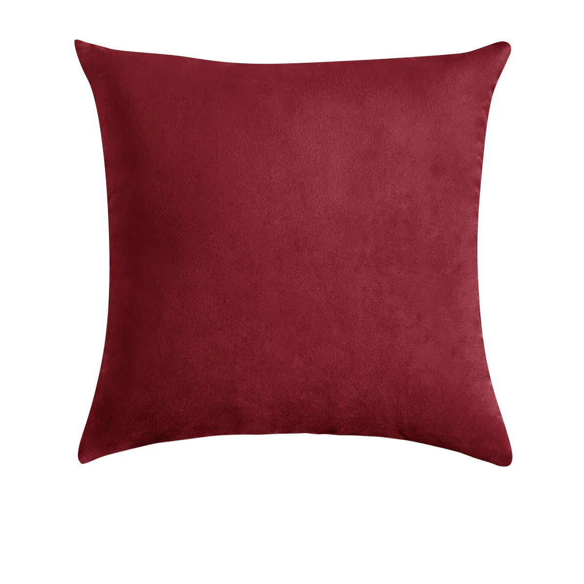 A square, deep burgundy velvet decorative pillow cover.