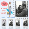 A size chart for a blanket, showing measurements for a queen size bed and various sizes.