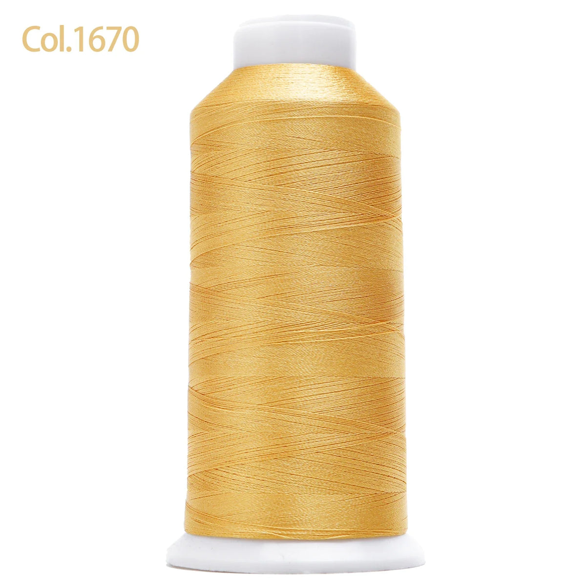 Spool of gold colored embroidery thread labeled Col.1670