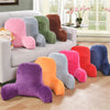 A collection of colorful plush lumbar support cushions in shades of pink, purple, green, orange, and blue displayed on a sofa