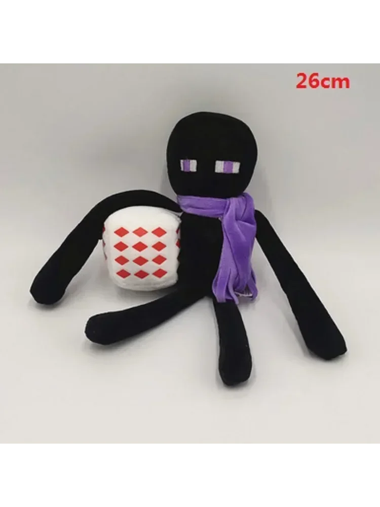 A black stuffed dragon plush toy with purple accents and a white patterned accessory.