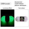 Purple G008H polyester yarn with a luminous glow effect shown next to the yarn color swatch.