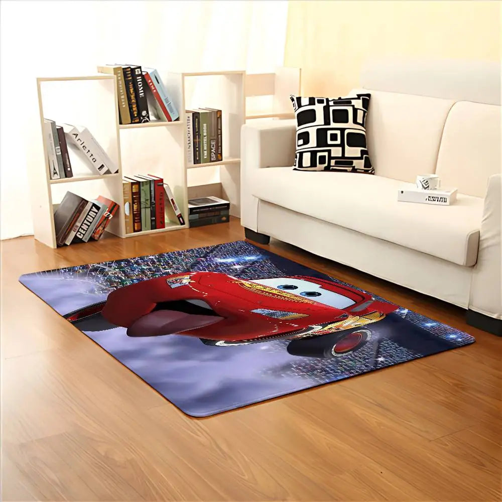 A cartoon image of the character Red from Cars on an anti-slip door mat.