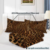 A set of leopard print bedding including a duvet cover and two pillowcases without the core or filler.