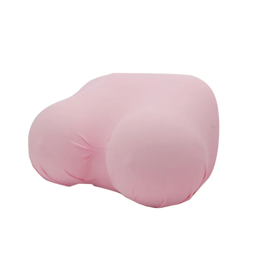 A pink memory foam contour chest pillow shown from the side.