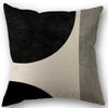 Abstract geometric pillow cover featuring large black and beige rectangular shapes.
