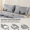 Gray envelope closure pillowcase with butterfly print design shown in various ways